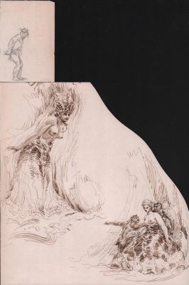 Roy Krenkel | Topless Jungle Women & Ape Man 2Pc Art | Anthony’s Comic Book Art