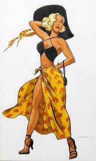 MARINI Enrico Jeune femme blonde au chapeau Aquarelle et encre de chine signée en [...] | Vermot et Associés