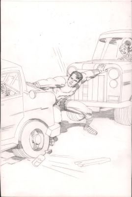 Jack Kirby - Strongman Stopping Cars Ruby-Spears Pencil Character Design Art