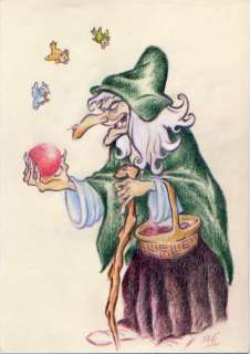 Vives Mateu, Xavier - Original inspirational Sketch - "The transformed Queen witch gives a poisoned apple to Snow White" | Catawiki