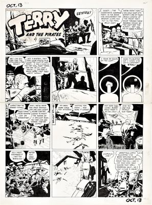 Milton Caniff | Caniff, Milton - Terry And the Pirates Sunday 10/13 1940, Full Size - Dragon Lady, Raven Sherman, Hu Shee.+ Chopstick Joe Shoot Up Enemy | Cool Lines Art