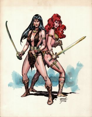 Ernie Chan | Belit & Red Sonja Penciled, Inked & Hand Colored Pinup (1978) | Romitaman