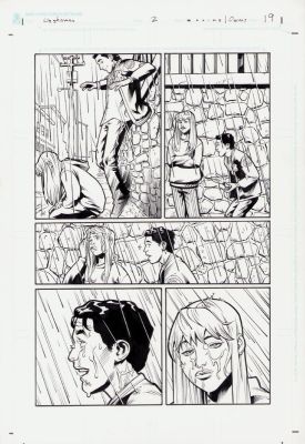 Karl Moline | Bprd: the Dead Remembered #2 Pg.19 - Liz W/Boy in Rain Interior Page - 2011 | Anthony’s Comic Book Art