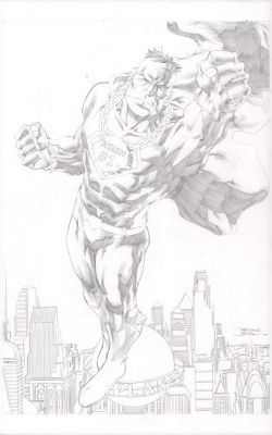 Ricardo Silva | Bizarro Flying Above Daily Planet Pencil Art - Signed | Anthony’s Comic Book Art