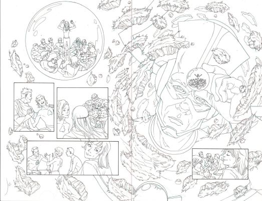 Joanna Estep | Fantastic Four Dps - Galactus Holding Ff Family in Sue’s Forcefield Bubble | Anthony’s Comic Book Art