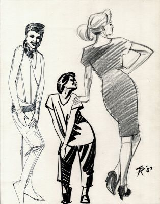 Steve Rude | 3 Large Posing Women: 1 Pencil, 1 Marker, 1 Inked! (1987) | Romitaman