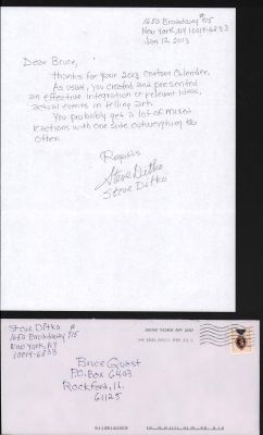 Steve Ditko | Steve Ditko Letter Signed X3 with Envelope - 2013 | Anthony’s Comic Book Art