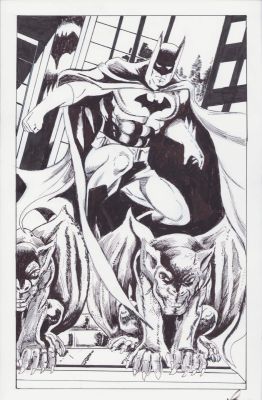 Lou Manna | Batman Perched on Gargoyles Commission - Signed | Anthony’s Comic Book Art