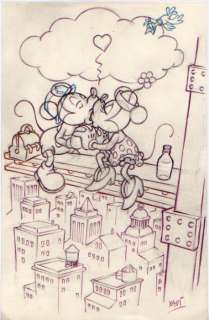 Xavier Vives Mateu - Preliminary pencil draft - Mickey & Minnie - 1932 inspired - Lunch and love atop skyscraper | Catawiki
