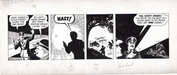 Pinson, Paul - Detective Dan: Secret Operative Daily 7/23 1942? Biker Crook Gets By Roadblock | Cool Lines Art
