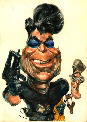 Nine Carlos | Caricature de Ronald Reagan avec le ministre Argentin de l’économie . Illustration de couverture pour le magazine Hum (Argentine) | Galerie Napoléon