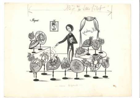 PEYNET, (Raymond Peynet... - Lot 249 - LA BOUTIQUE DE CHAPEAUX Encre de Chine et crayon sur...