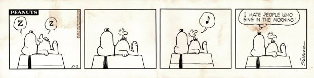Charles Schulz - Peanuts Daily Strip 5-2-1970 (Great Very Early Woodstock Gag Before He Got His Name, with Him & Snoopy in Every Panel, Both in Classic Sleeping Poses on the Dog House!)