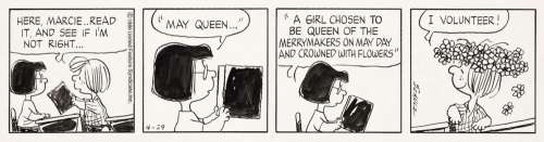CHARLES SCHULZ (1922-2000) "May Queen..." Original Peanuts daily comic. | Swann Galleries