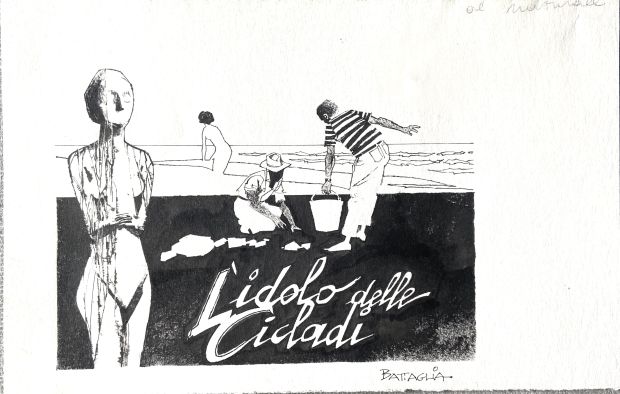 Dino Battaglia | Original illustration for "L’idolo delle Cicladi". Cm. 25x16. Ink. Signed. Mint. Code 2136. | Segni e Disegni
