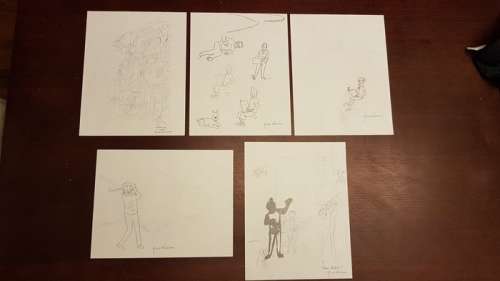 Rodier, Yves  - 5 pages de croquis  - faits pour la version n&b du ’Lac aux Requins’ - (1995) | Catawiki