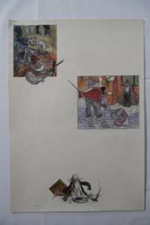 Originele pagina met  3 aquarellen - Scènes du centre ville médiéval - (1945) | Catawiki