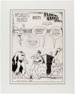 "WORLD’S FINEST MEETS FLAMING CARROT COMICS" COMIC COVER ORIGINAL ART WITH SUPERMAN, BATMAN & ROBIN. | Hake’s