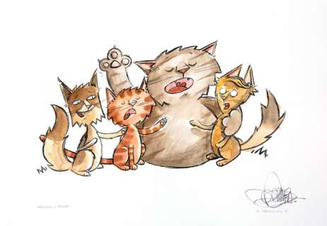 original illustr. - Gatto killer and friend - acquerello cm 42x29,7 - Page volante (2018) | Catawiki