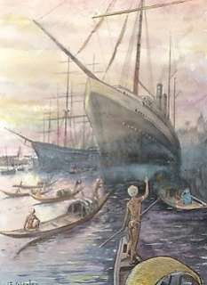  - India Dreams - Grande aquarelle bateaux 