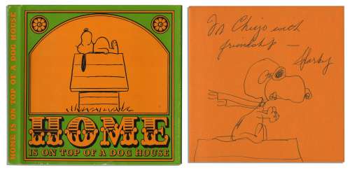 Charles Schulz Hand-Drawn Sketch of Snoopy as WWI Flying Ace -- Within His Signed ’’Peanuts’’ Book, ’’Home is on Top of a Dog House’’ | Nate Sanders