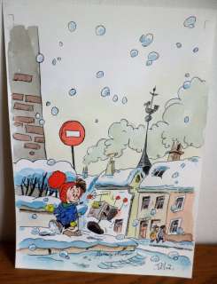Stibane - Dessin original en couleur - Le petit Noël - Hommage Ã  Franquin | Catawiki