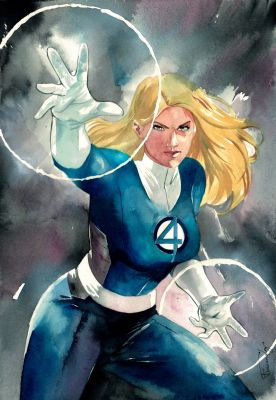 Denny Fernandez | Invisible Woman Watercolor Illustration | Raremarq (Buy It Now)