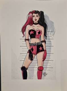 Poncelet Alain - illustration originale en couleurs - Hommage aux Comics " Harley Quinn" | Galerie des bulles