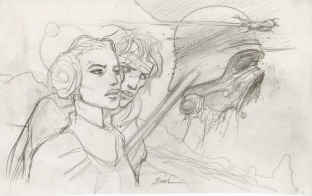 Enki Bilal | Dessin original préparatoire pour une illustration reproduite dans l’artbook Star Wars : Vision | 2DGalleries