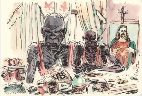 Bastien Vives | Corto Maltese - Illustration du livre"Le jour d’avant" - 31 - H:14 x L:20 - Encre et aquarelle - 2025 - | Manjari & Partners