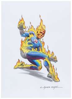 HUMAN TORCH HAND COLORED PRINT BY RAFAEL LÓPEZ ESPÍ. | Hake’s