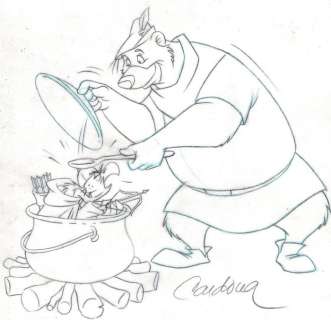 Robin Hood - Disney Studios - Original Drawing - Little John & Nutsy - JM Cardona - Art de crayon - (1990) | Catawiki