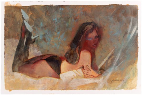 PIN-UP FIGURAL STUDY ORIGINAL ART BY BILL SIENKIEWICZ. | Hake’s