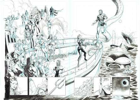 Miguel Mendonca - Aquaman‘s Wedding in Aquaman #65 Pages 20-21 Double Page Spread