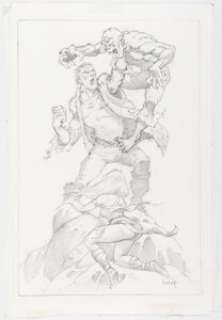 Mike Ploog - Frankenstein’s Monster vs. the Wolfman Illustration Original Art (undated). | Heritage