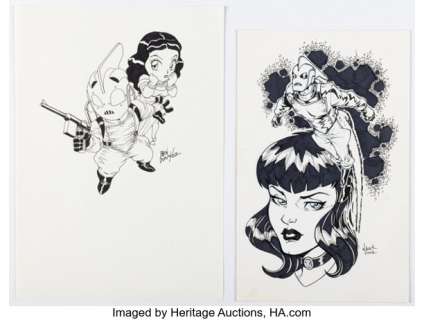 Todd Nauck and Ben Dunn Dallas Comic Con 2002 Program Book Rocketeer and Bettie Page Illustrations Original Art Group of 2 (2002). (Total: 2 Original Art)