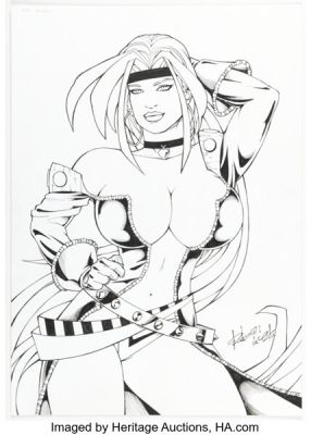 Rubismar Da Costa - Red Monika Pin-Up Illustration Original Art (undated).