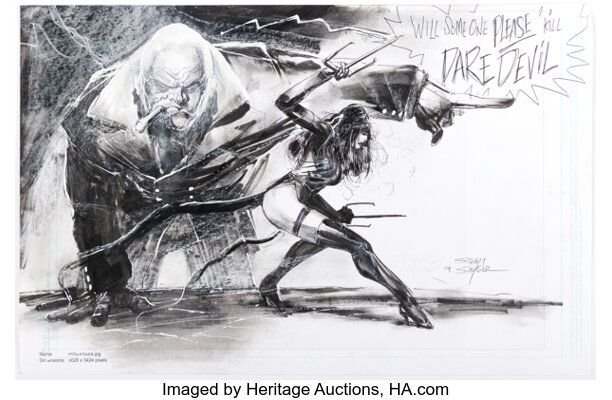 Stuart Sayger [Frank Miller printed lines] - Elektra and Kingpin Specialty Illustration Original Art (2011).
