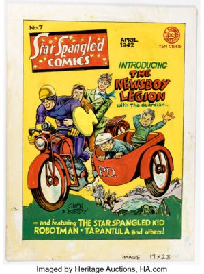 Joe Simon Star Spangled Comics #7 Introducing the Newsboy Legion Cover Re-Creation Painting Original Art (undated). | Heritage