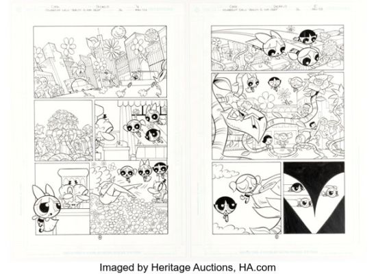 Christopher Cook and Mike DeCarlo The Powerpuff Girls #36 Story Pages 4-5 Original Art (DC, 2003). (Total: 2 Original Art)