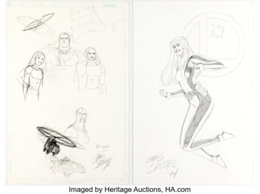 Chris Sprouse - Tom Strong Family and Saturn Girl Sketch Original Art Group of 2 (undated). (Total: 2 Original Art)