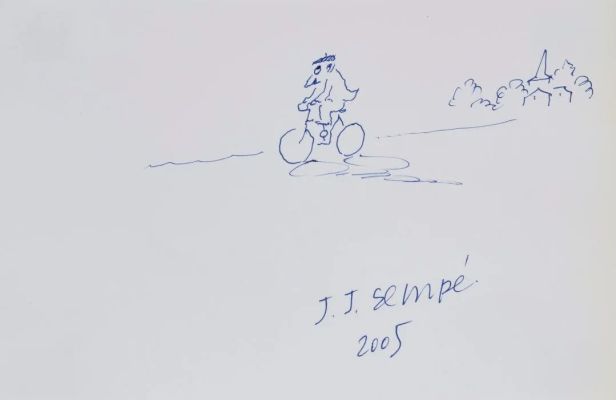 Jean-Jacques Sempé... | Jean-Jacques SEMPÉ (1932-2022) Personnage à vélo Encre... | misc / divers