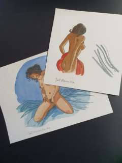 Joël Alessandra - 2 Dessins originaux - Aquarelle et café - Nus - Loose page