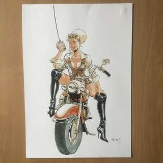 Félix Meynet - Dessin original - La motarde - Au verso dessin au crayon partiellement encré - Loose page (2018) | Catawiki