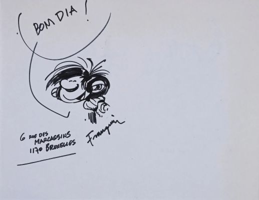Franquin. Dessin-Dédicace... | Lot 49 - FRANQUIN. Dessin-dédicace à l’encre sur papier libre... | Coutau Bégarie