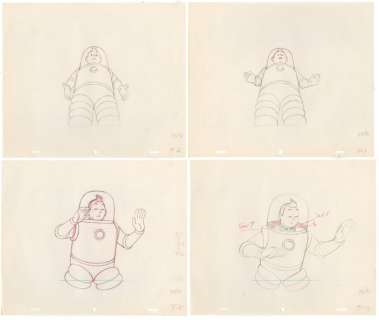 Tintin - 4x croquis préparatoire film dÂ´animation - On a marché sur la lune - Tintin en scaphandre (1962) | Catawiki