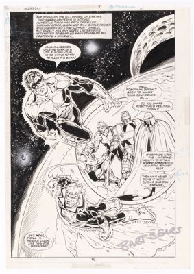 INVASION! #3 JANUARY 1989 ORIGINAL ART SPLASH PAGE FEATURING THE JUSTICE LEAGUE BY BART SEARS. | Hake’s