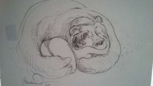 Bosschaert, Jan - Originele tekening - Meisje met beer | Catawiki