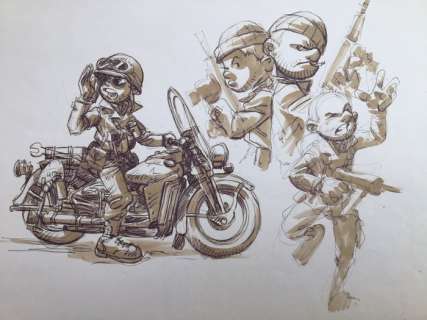 Buchet, Philippe - Dessin original couleur - Spirou et Fantasio en guerre | Catawiki