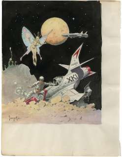 (Frazetta) The Encounter: spaceship and fairy-creature. | Profiles in History